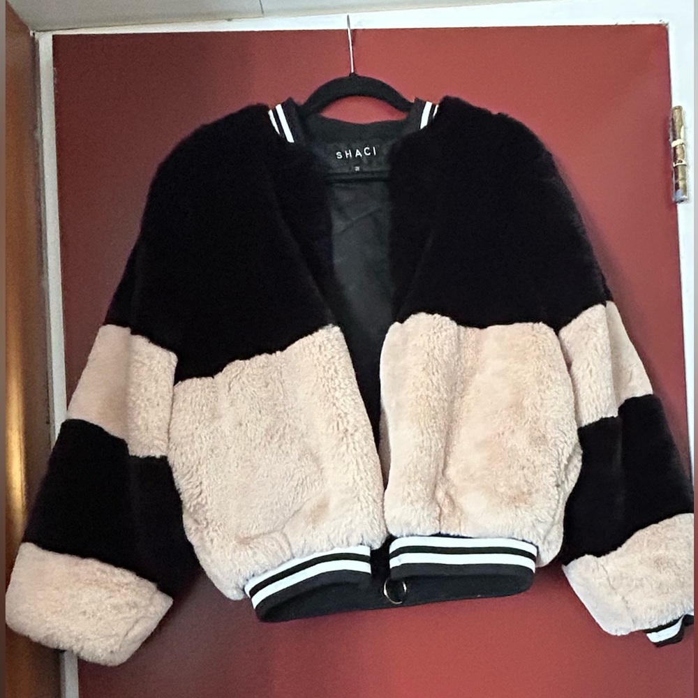 Black and cream two toned fur jacket